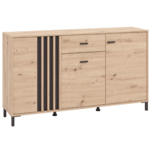 Bufet Laval Negru/Stejar Artisan cu usi si sertare, 157x40x90 cm - stejar